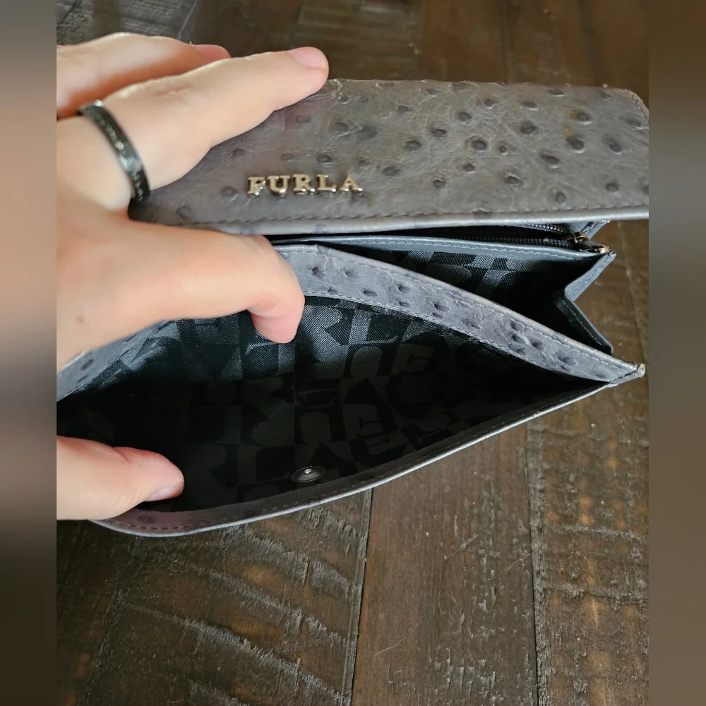 Furla Gray Ostrich Embossed Continental Quiet‎ Luxury Wallet
